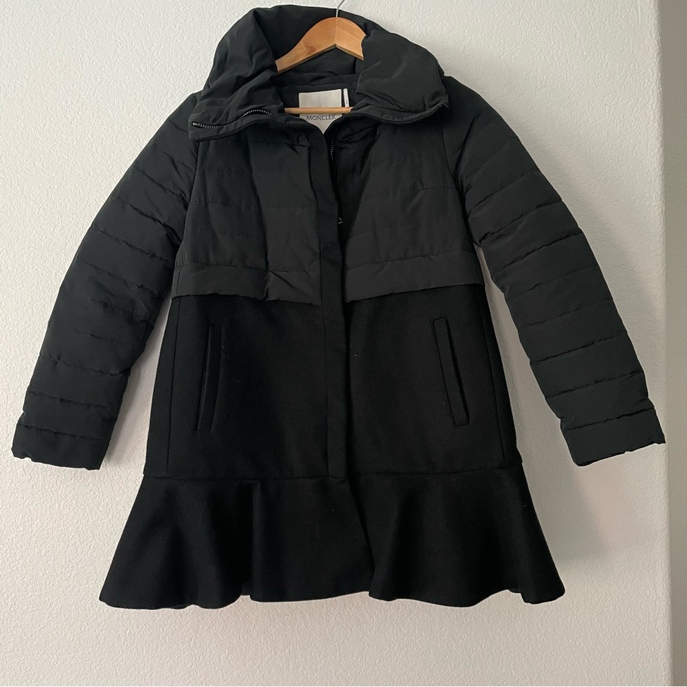 Moncler Rosier Jacket Coat Brushed Wool Down Padded Peplum Hem Black Authentic - Picture 4 of 13